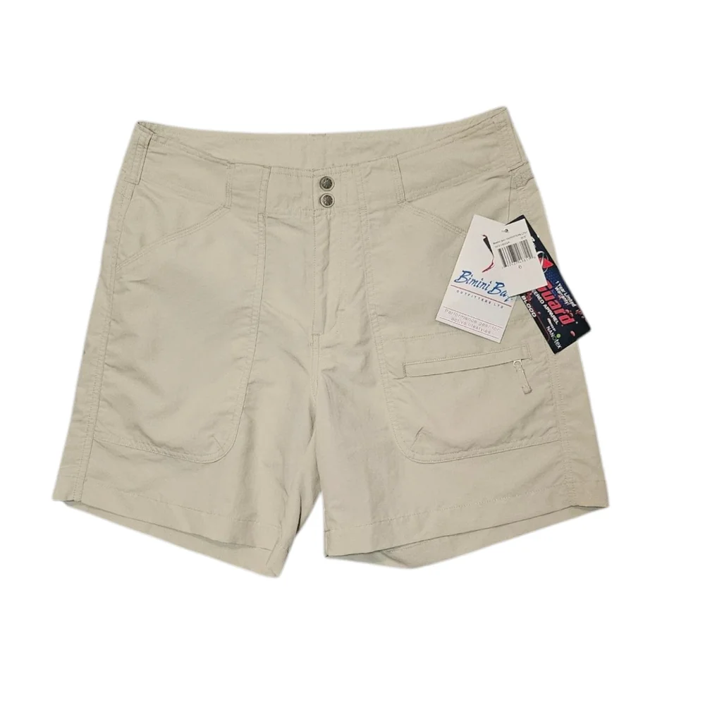 NWT Bimini Bay Shorts Stone Khaki Pocket High Waist Moisture Resistant s